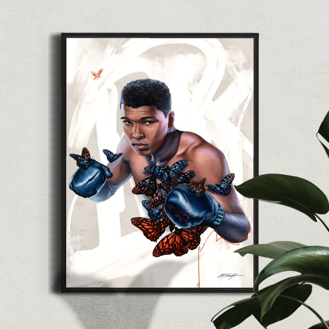 Muhammad Ali Butterly Portrait Art Print | Contemporary Boxing Legend Wall Art